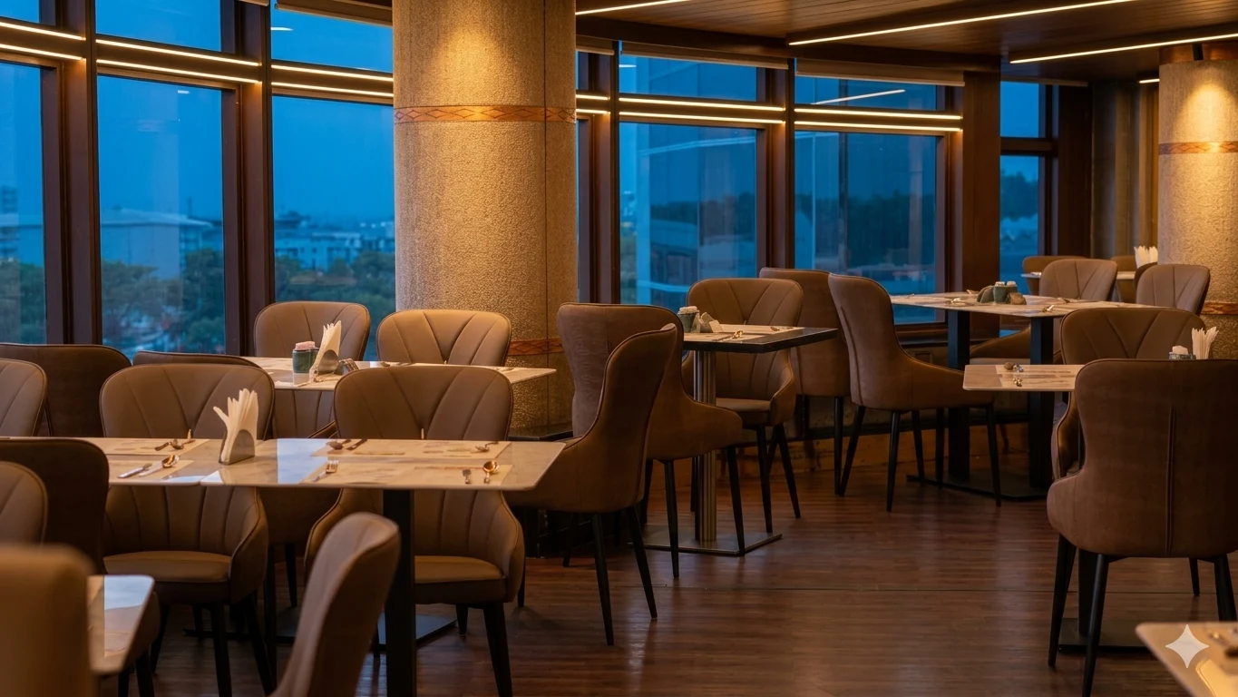 Thamburu restaurant seating in the evening