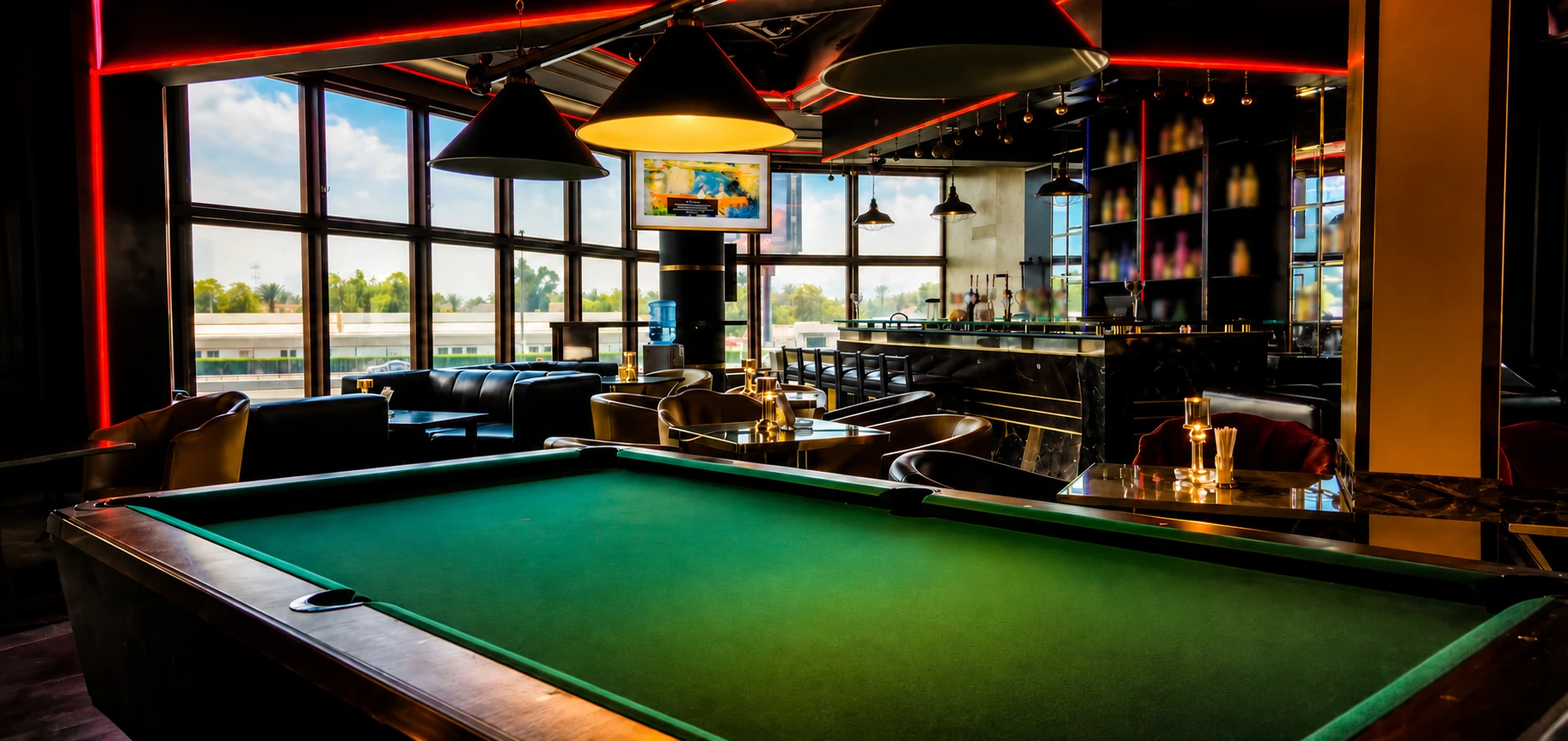Pool table and lounge seating at Thamburu Sports Bar & Lounge